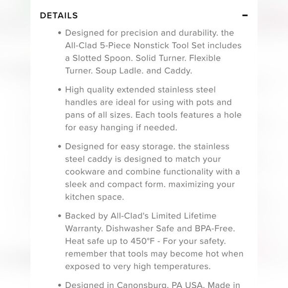 All-Clad Stainless Steel w/Nylon 5-PC Tool Set - Picture 11 of 16